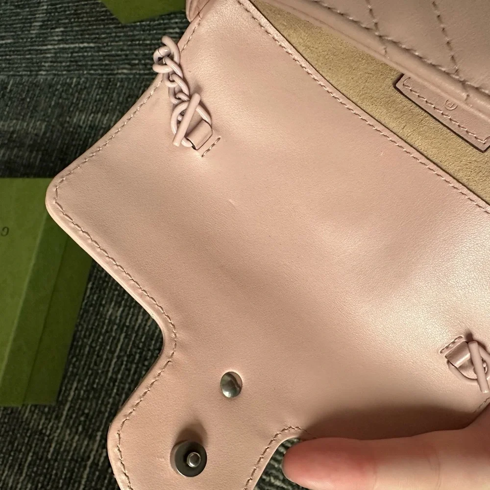 Gucci Calfskin Matelasse Monochrome GG Marmont Chain belt Bag in Perfect Pink - Picture 3 of 16